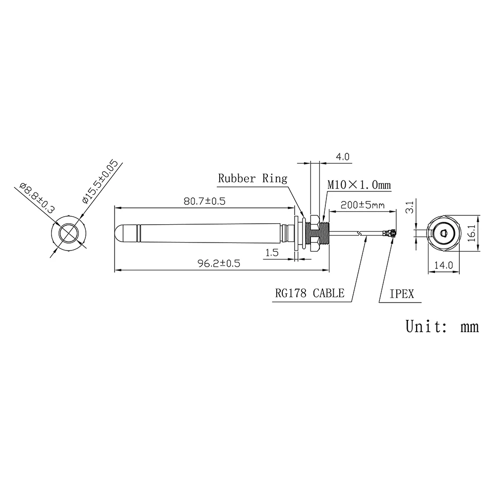 Omni direction RUBBER pigtail 868MHz antenna ISM 868 radio antenna antenna pigtail cable