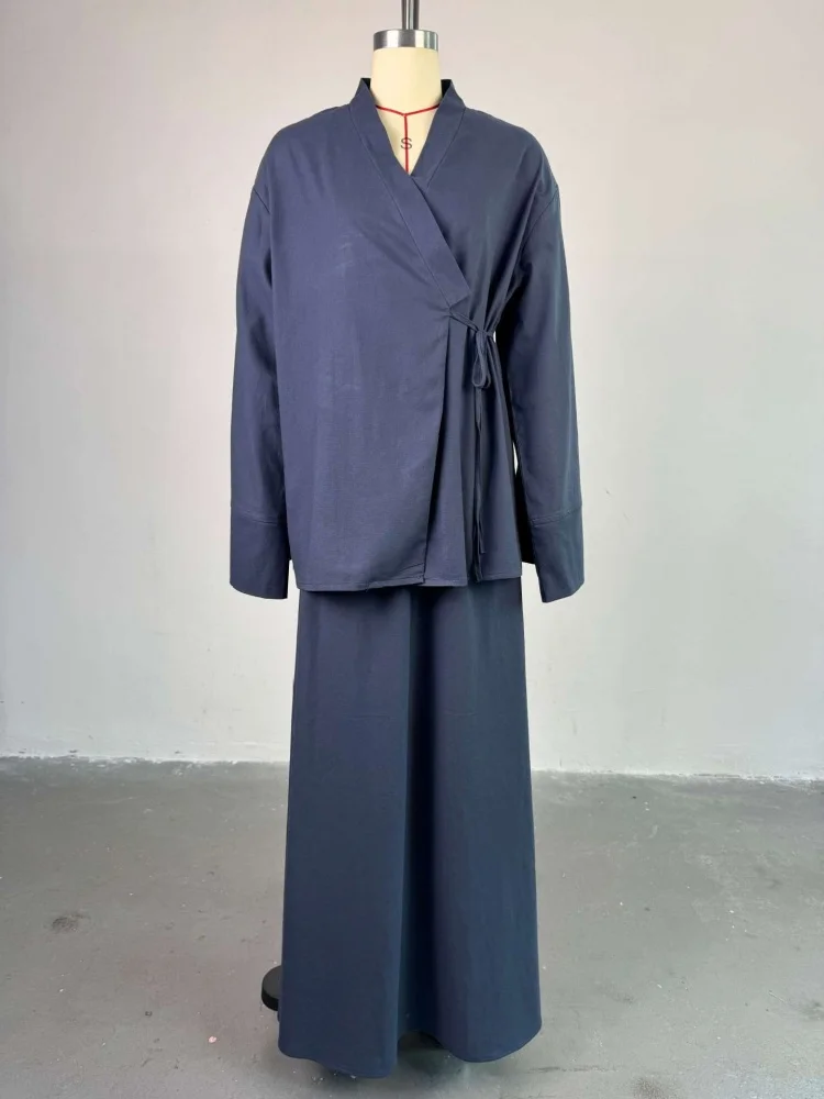 Wmstar Twp Piece Set Women Wholesale Woman 2025 Summer New Laid Back Style Lace Up Cardigan High Waisted Skirt Casual Suit