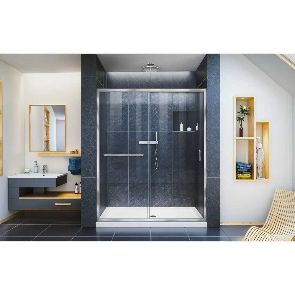 Semi-Frameless Sliding Shower Door, Clear Glass in Chrome Product Dimensions ‎1 x 54 x 72 inches 105.82 Pounds 2