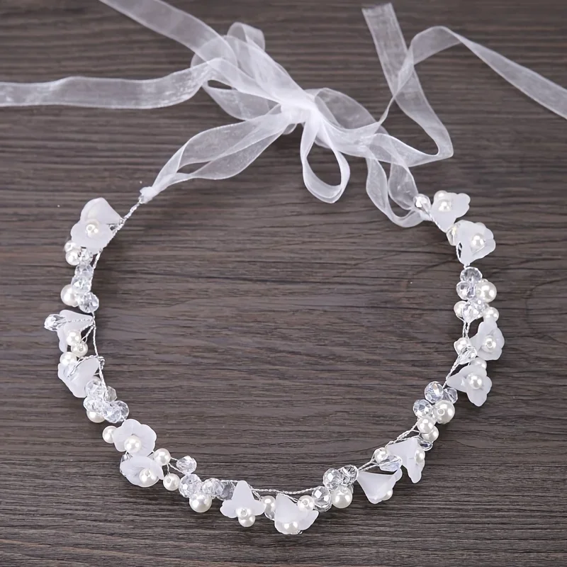 Bridal Hair Accessories Crystal Pearl Flower Hair Vine Band Headband Tiara For Women Bride Girl Rhinestone