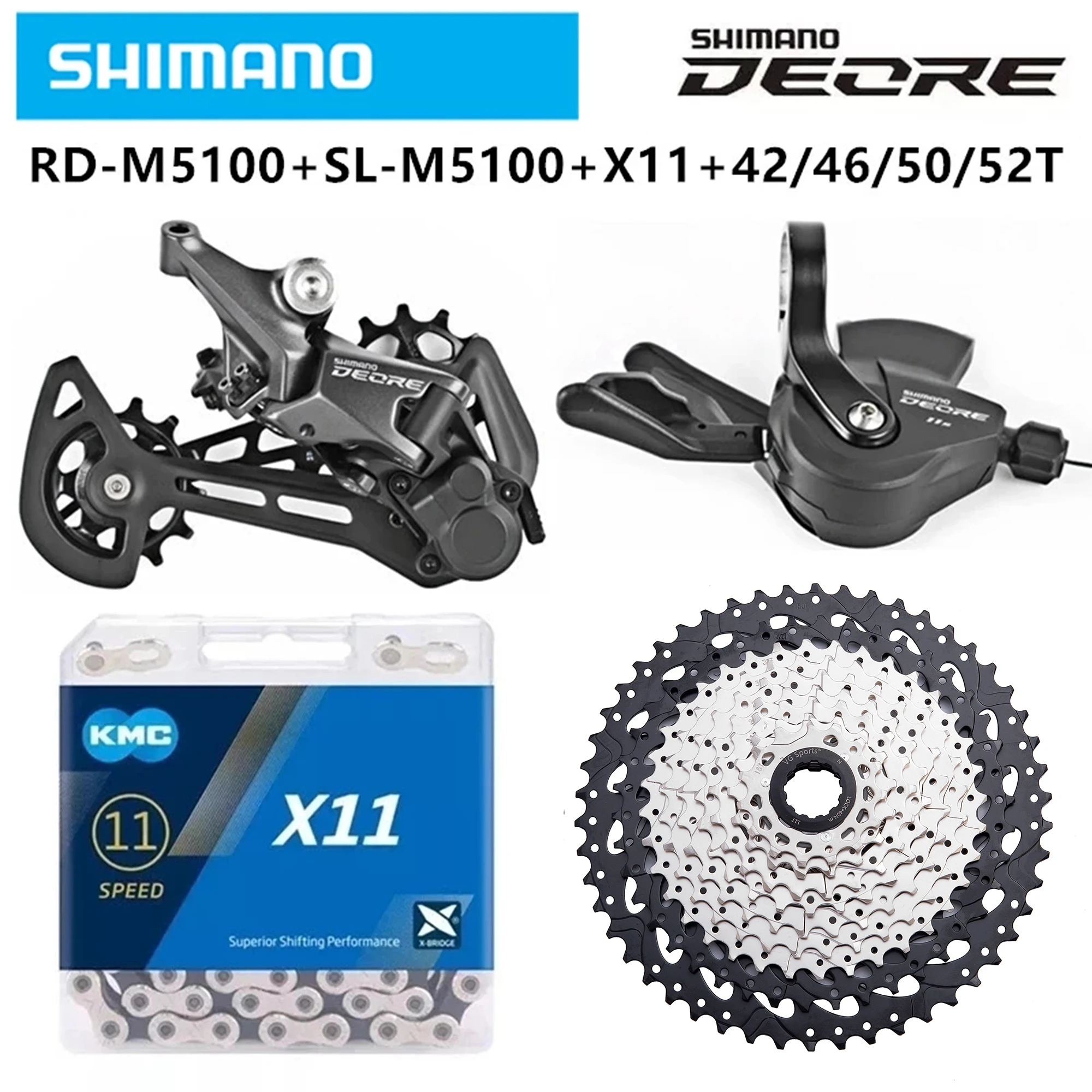 

Shimano M5100 Groupset Deore M5100 11 Speed Group Set 1x11 Speed Right Shift Lever Rear Derailleur KMC X11 Cassette 11-46T 50T