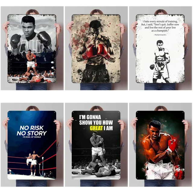 Muhammad Ali Boxing Sports Metal Posters Wall Art Mural Custom Metal Tin Signs for Wall Art Decoration Gamer Room Decoration