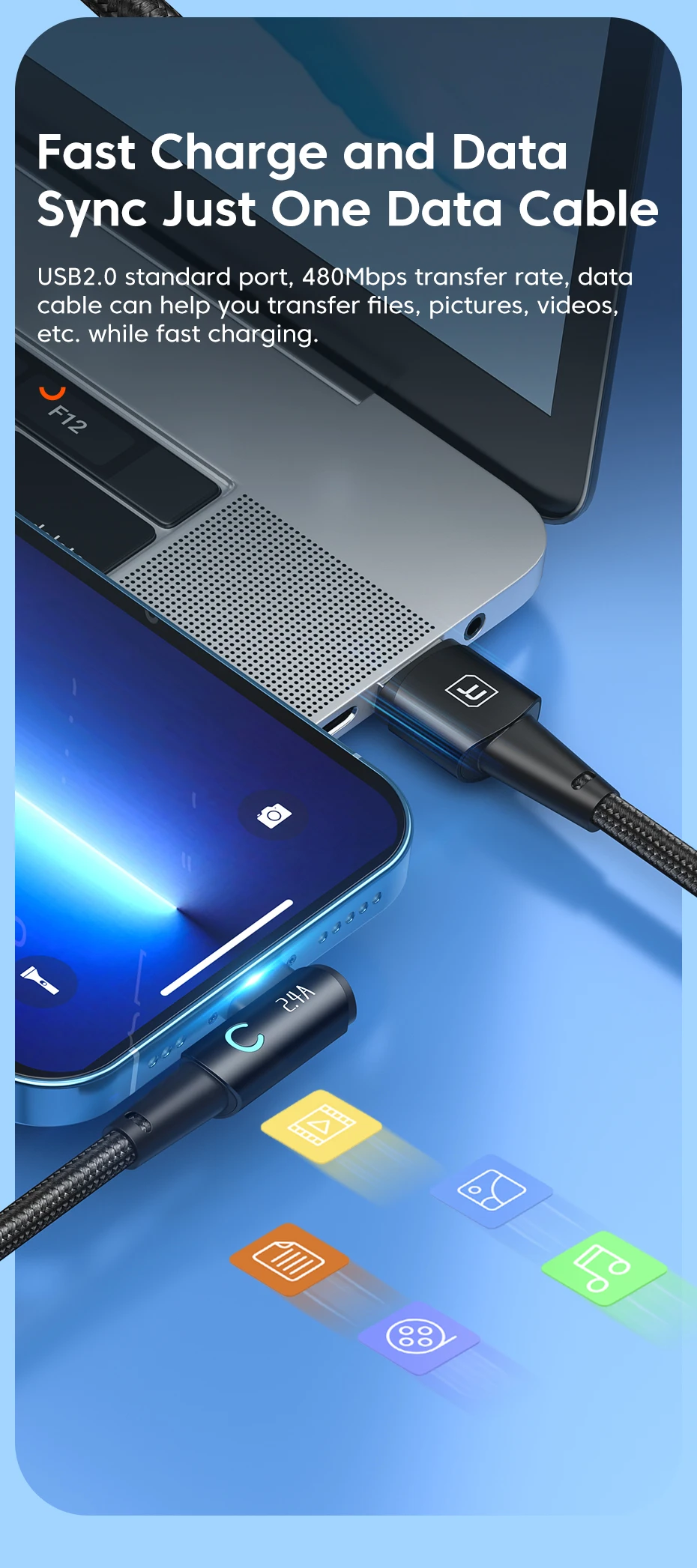 Toocki 90 Degree USB Cable for iPhone 14 13 12 11 Pro Max Pro Max 8 7 Plus 2.4A USB Lightning Cable for iPhone iPad Gaming Wire