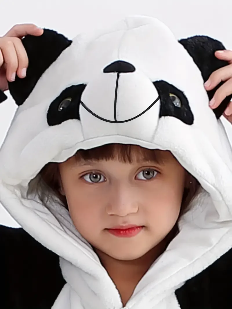 3D Panda Kigurumi Kids Onesies Cozy Cosplay Constume For Halloween Playsuit Birthday Gift Flannel One-Piece Pyjamas Sleepwear