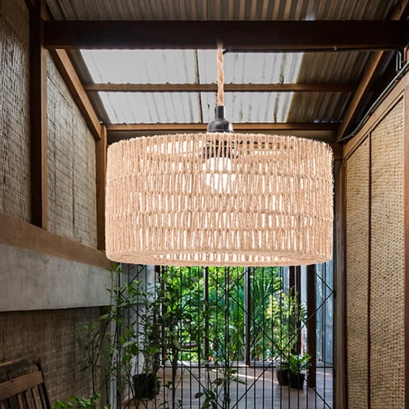 AB39-Paper Rope Lampshade Ceiling Light Shade Boho Chandelier Shade Bulb Guard For Restaurant Cafe Living Room