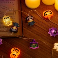1PC Halloween 10/20 LED Battery Powered String Lights With Ghost Witch Cat Pumpkin Spider Web Skeleton Mummy Pirate Shape Indoor 5