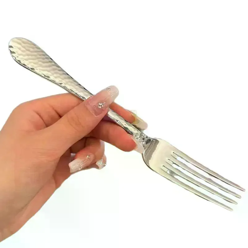 Stainless Steel Dinner Fork Long Handle Table Forks Set Korean Cutlery Four Tine Salad Dessert Fruit Forks Kitchen