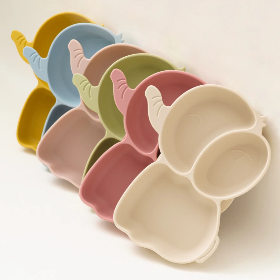 1PCS Baby Silicone Dining Dishes Plate Kids Feeding Plate Sucker Cartoon Elephant Children Dishes Toddler Training Tableware 2