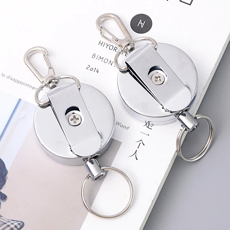 

New Retractable Pull Key Ring ID Badge Lanyard Name Tag Card Holder Recoil Reel Belt Clip Metal Housing Metal Covers