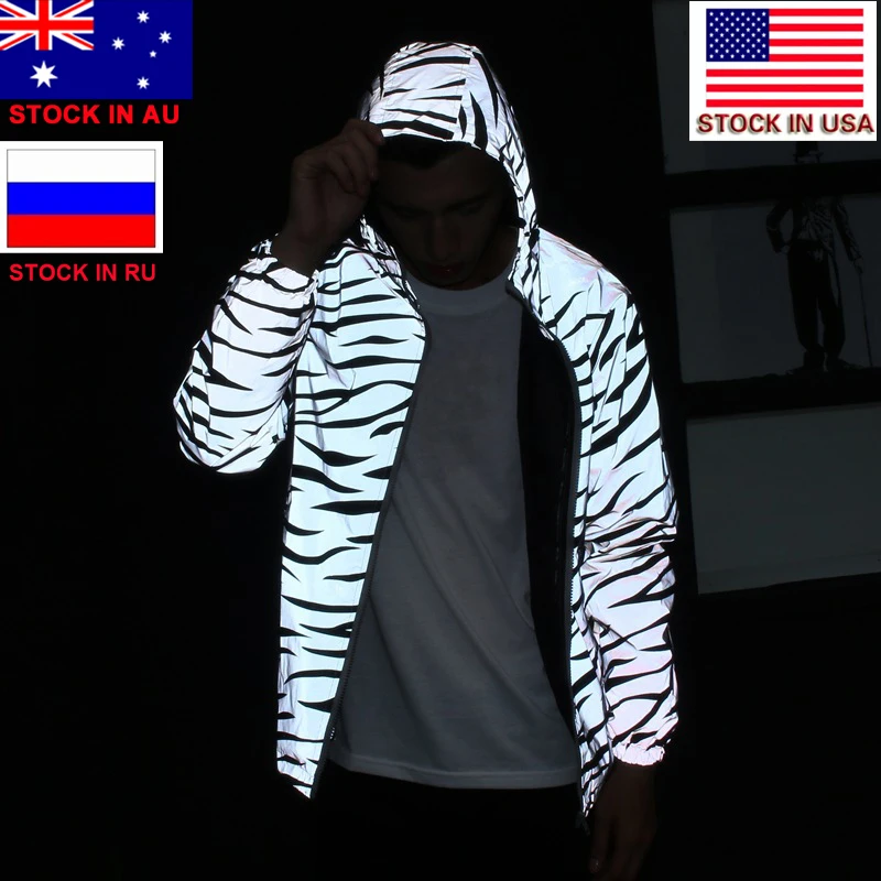 Bicycle Cycling Reflective Jacket Bike 3m Strip Men Women Windbreaker Sporting Coat Hooded Fluorescent Waterproof