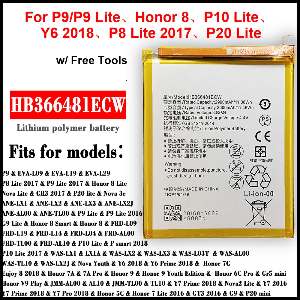 Qualità Hb366481Ecw Per Huawei P9 /P9 Lite Honor 8 P10 Lite Y6 Ii P8 Lite 2017 P20 Lite Honor 5C Ascend P9 Batteria