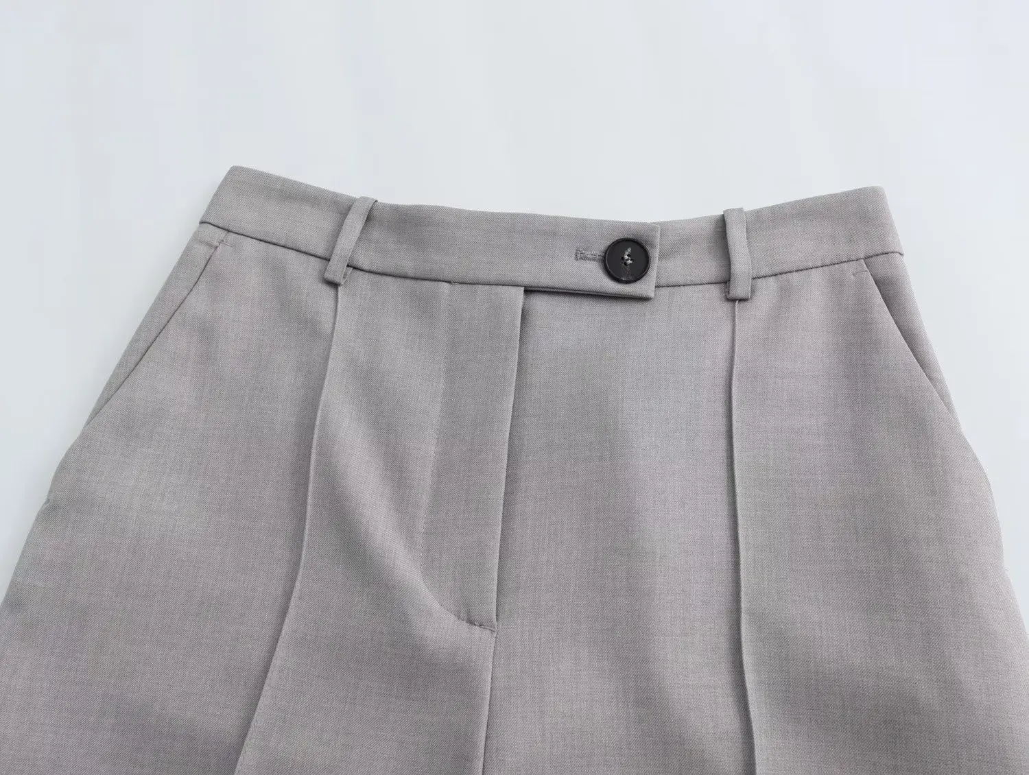 Withered French Casual Commuter Suit Pants High Waist Office Ladies Straight Barrel Grey Cropped Pants Women