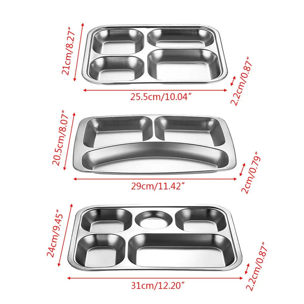 1pc Stainless Steel Divided Dinner Tray Lunch Container Food Plate for School Canteen 3/4/5/6 Section 6
