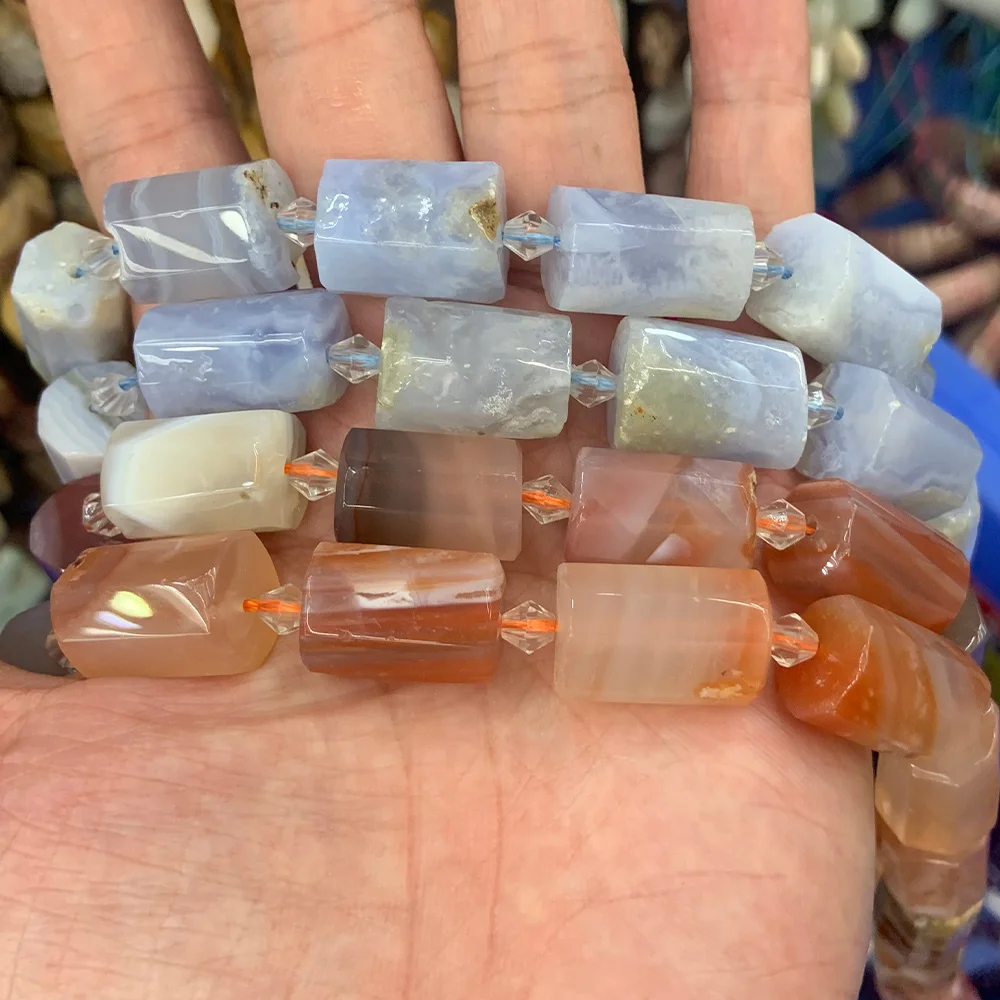 

Natural Purple Red Botswana Agate Stone Beads 15'' Faceted Column Barrel DIY Loose Beads For Jewelry Making Beads Necklace Gift