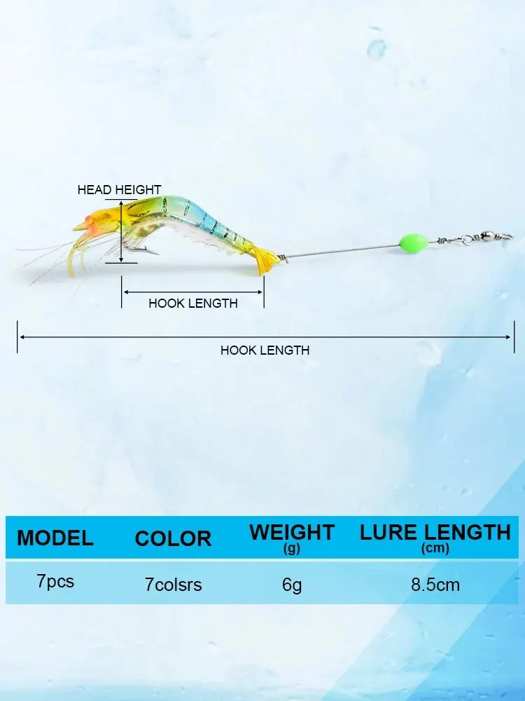 Description Picture 2 of item7PCS/Lot Shrimp Soft Fishing Lure 9cm/6g Artificial Bait With Luminous Bead Swivels Hook Lifelike Shrimp Lure Carp Fishing Bait