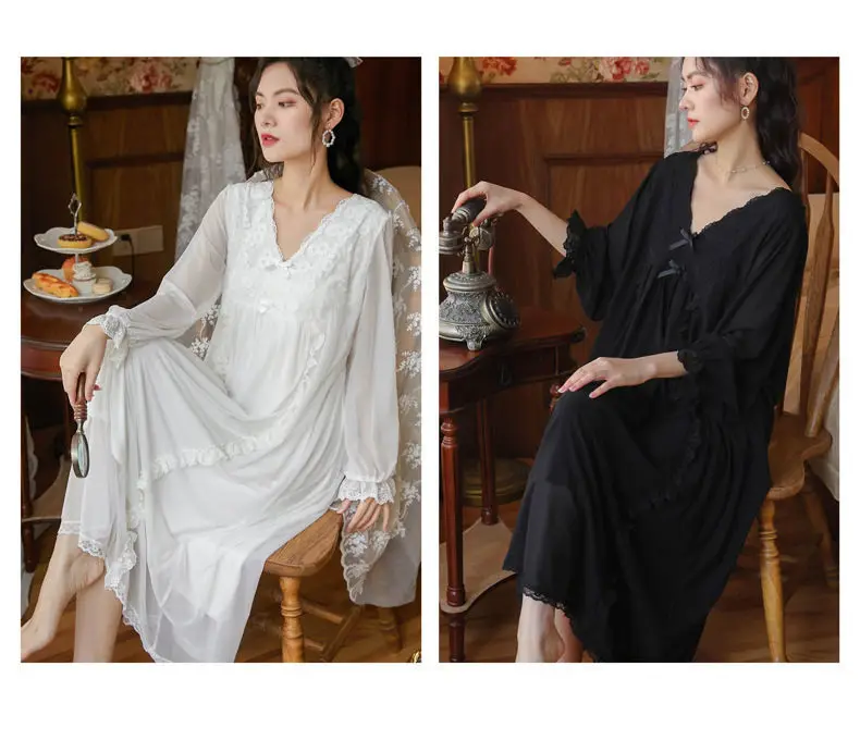 Nightgowns Women Black Elegant Baggy Casual Sleepwear Hot Sale Aesthetic  Bow Design Autumn Female Popular V-neck Harajuku Lounge - AliExpress