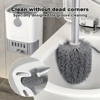 Toilet Brush Set With Holder, Wall Mounted Long Handle Toilet Brush Flexible Toilet Brush Bathroom Brush Cleaning Tools 2
