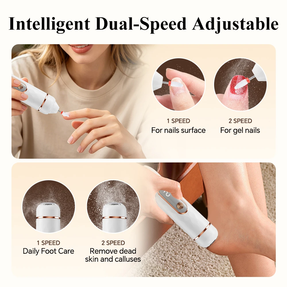 Electric File And Nail Grinder 2 In 1 Professional Manicure Pedicure Tools Rechargeable Foot Callus Remover Exfoliator_voghion.com