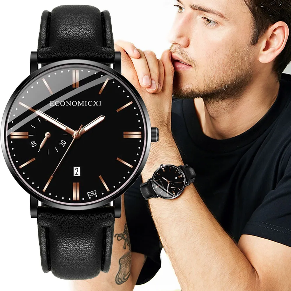 

Экономичные мужские часы, индивидуальные светящиеся часы, спортивные деловые часы с имитацией кожи, мужские часы