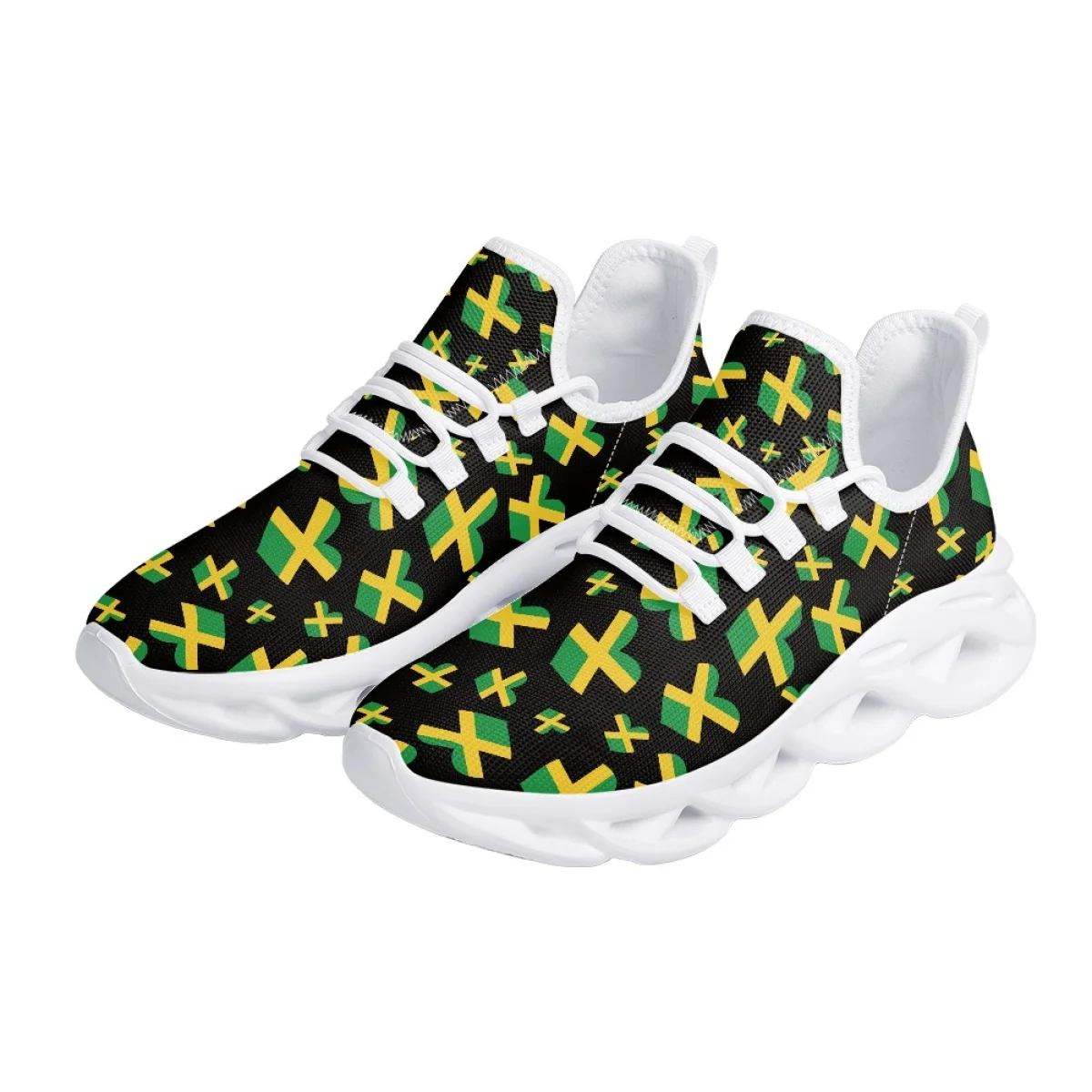 Belidome Jamaican Flag Design Shoes Womens Athletic Running Mesh Breathable Casual Sneakers Lace Up Walking Footwear Zapatos