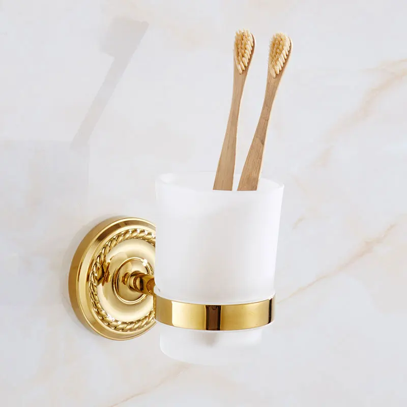 

Gold Toothbrush Holder wall mounted with Single Ceramic Cup Toothbrush & Toothpaste Holder Tumbler CP005