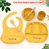 6Pcs Bear Dinner Plate Feeding Set For Kid Free Personalized Name Food Grade Silicone Suction Cup Plates Bowl Baby Tableware Set 4