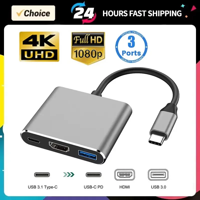 3 in 1 Usb Hub USB C to HDMI-compatible Splitter HUB Type-c to HDMI-compatible USB3.0 Docking Station For Macbook Air Converter