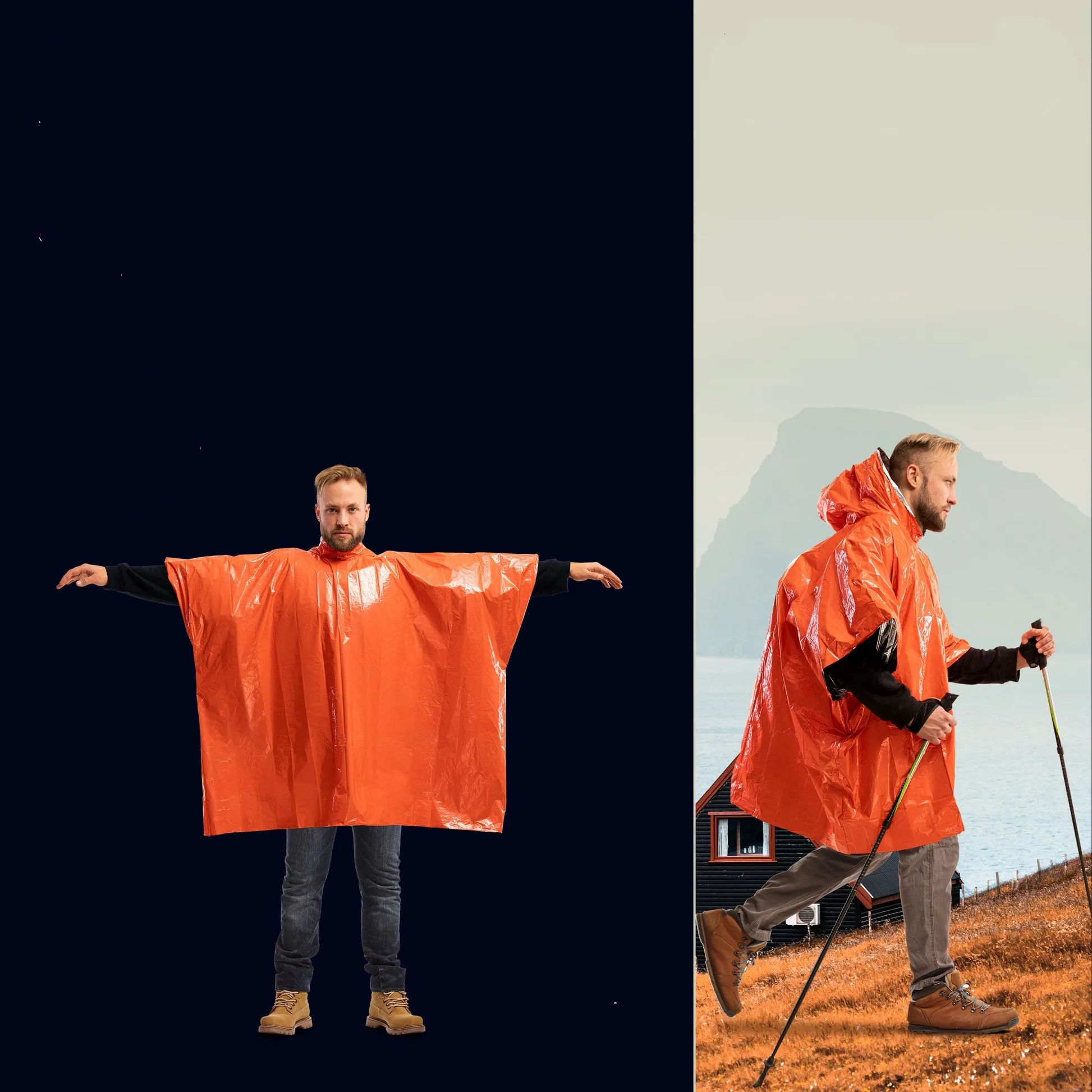 Emergency Survival Rain Poncho Thermal Survival Space Blanket For Camping Hiking
