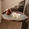 Vintage Glass Bamboo Tea Tray Fruit Dim Sum Tray Cake Tray Crabapple Flower Glass Storage Trays Household Storage Container 1
