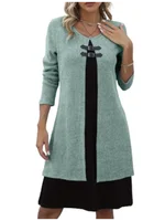 Women's One Piece Color Blocked Round Neck Dress Lady Long Sleeved  Button Up Dress Autumn Casual Elegant Dress - Image 2