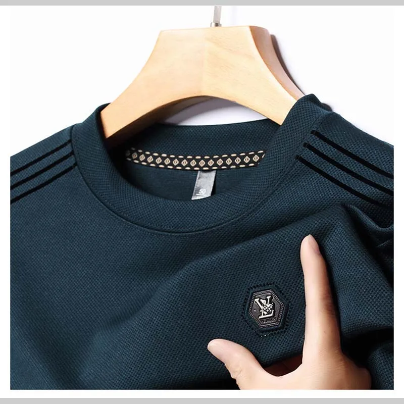 

High-end Spring and Autumn Business Casual Trendy Printing Design Men's Long-sleeved Round Neck Sweatshirt T-shirt Top M-4XL