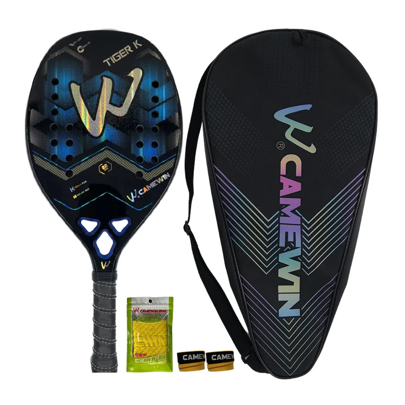 Camewin-Raquette de tennis de plage entièrement en fibre de carbone, cadre holographique, kit féminin masculin, traitement de surface grossier avec sac, 12K  18