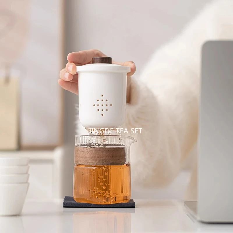 1 Pot+4Cup Glass Travel Tea Set, Portable Ceramic Kuaike Cup, Personal Portable Bag Set, Outdoor Kung Fu Glass Tea Pot