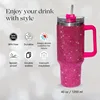 40oz Rhinestone Tumbler Stainless Steel Straw Women Cup Shiny Diamond Travel Car Thermoses Coffee Mug Water Bottle Drinkware 4