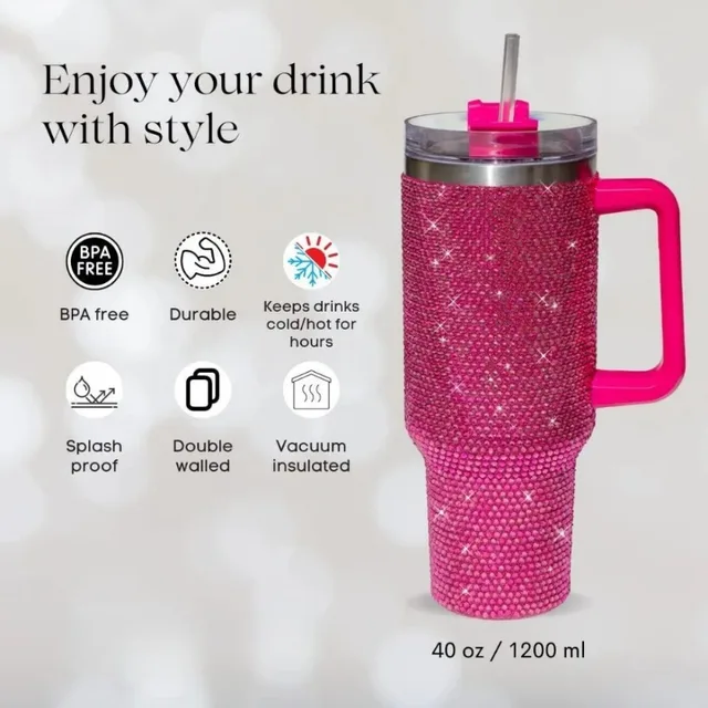40oz Rhinestone Tumbler Stainless Steel Straw Women Cup Shiny Diamond Travel Car Thermoses Coffee Mug Water Bottle Drinkware 4