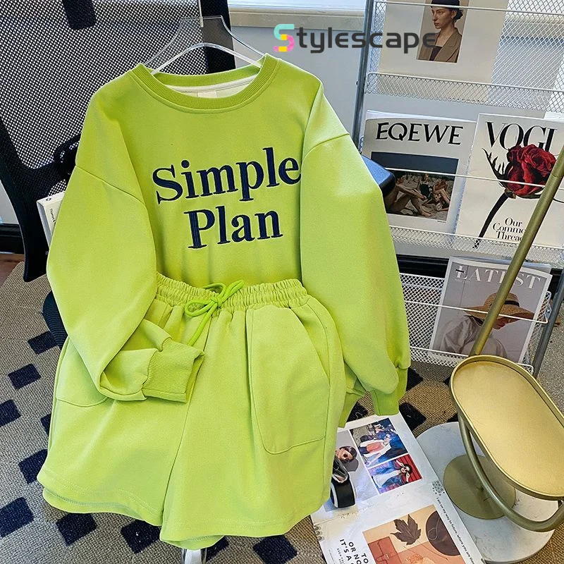Embroidered Letter Casual Sports Set for Women's 2024 Summer and Autumn New Wide Leg Shorts Hoodie for Women's Two-piece Set