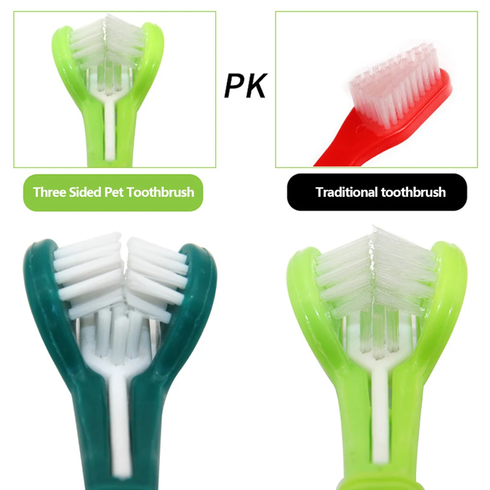Title 4, 3 Sided Pet Toothbrush Three-Head Multi-angle T...