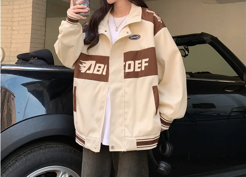 American style jacket Women's retro jacket 2023 new fried street spring and autumn jacket Casual jacket Couple outfit saint michael american tide brand embroidery clf letter destruction sweater casual couple loose high street oversized sweater