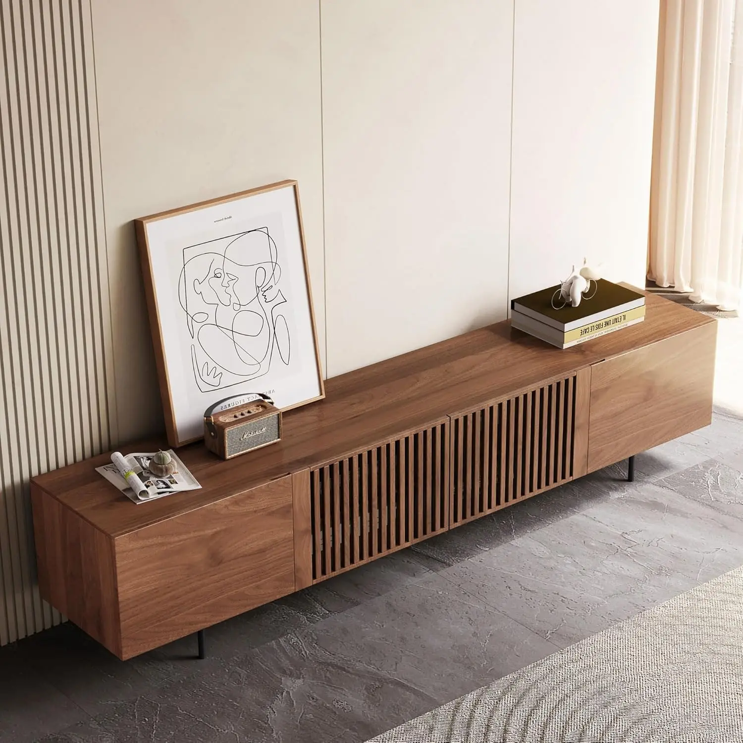 Modern TV Stand for 80+ Inch TVs, 94.48" Walnut Console with Ample Storage – Stylish Entertainment Center for Living Room 5