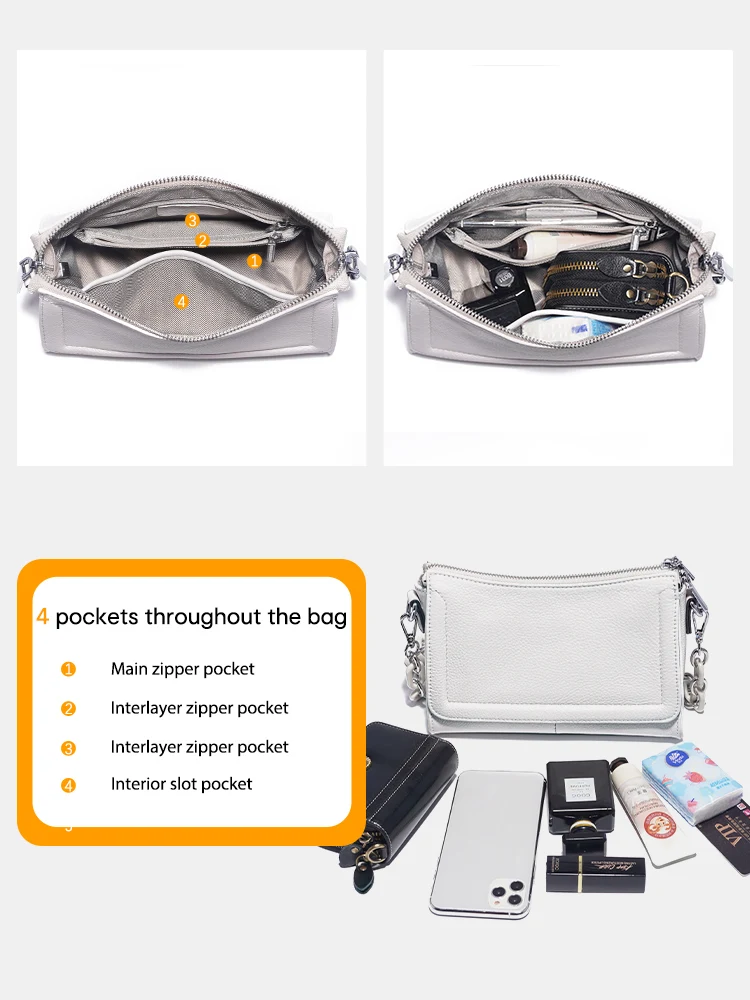 Zency Acrylic Chain Handbag Soft Leather Top-Handle Women's Luxury Small Underarm Crossbody Bag White Fashion Shoulder 4