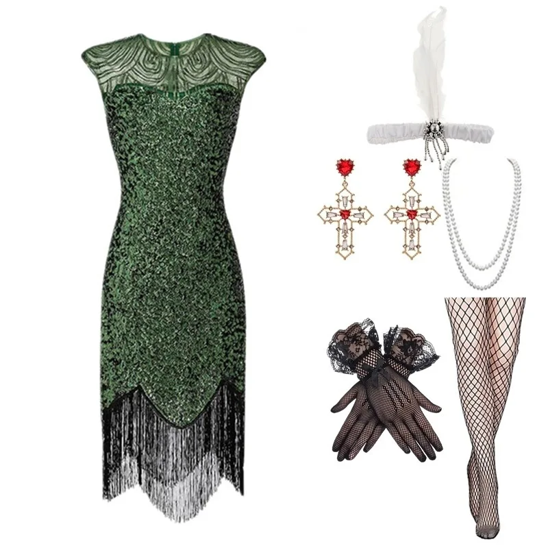 

Vintage 1920s Women's Sequin Beaded Tassels Party Night Flapper Gown Dress Flapper Dress Party Midi Dress Vestidos