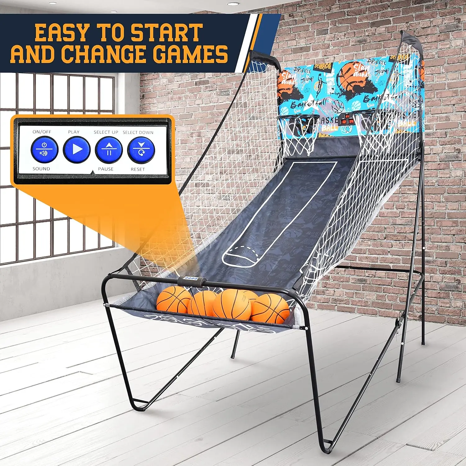 Dual Hoop Basketball Shootout Indoor Home Arcade Room Game with Electronic LED Digital Double Basket Ball Shot Scoreb