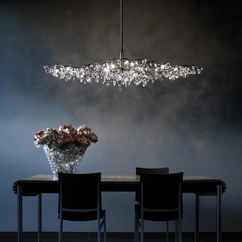 

New Crystal Chandelier artistic sense Restaurant bar LED chandelier Post-modern light Luxury Stainless steel Indoor lighting