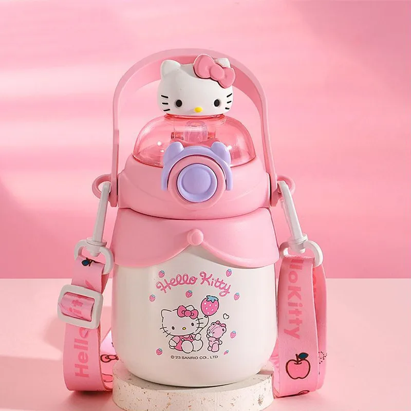 

600ml Sanrio Kawaii Hello Kitty Kuromi Portable Children Stainless Steel Insulation Cup Cartoon Anime Thermos Water Bottle Gifts