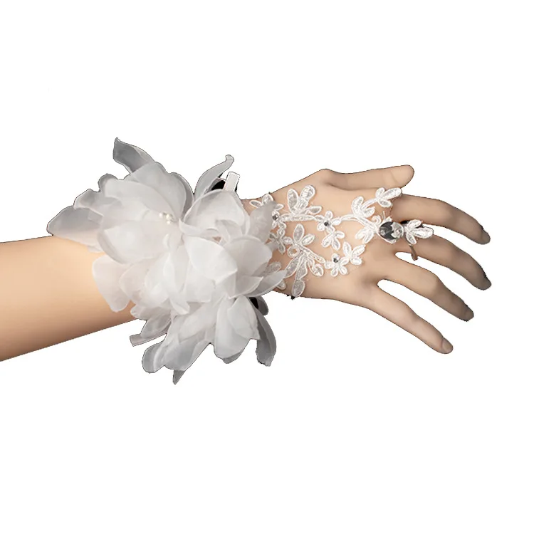 New Bridal Lace Gloves Women Fingerless Flower Mesh Yarn Evening Gloves Elegant Guantes Wedding Party Glove Girl Short Paragraph