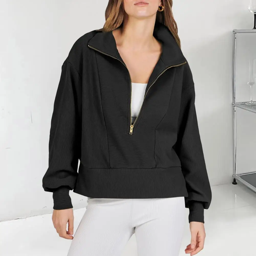 

Zipper Design Sweater Jacket Stylish Women's Half Zipper Pullover Trendy Fall/winter Hoodie with Large Lapels Casual for 2023