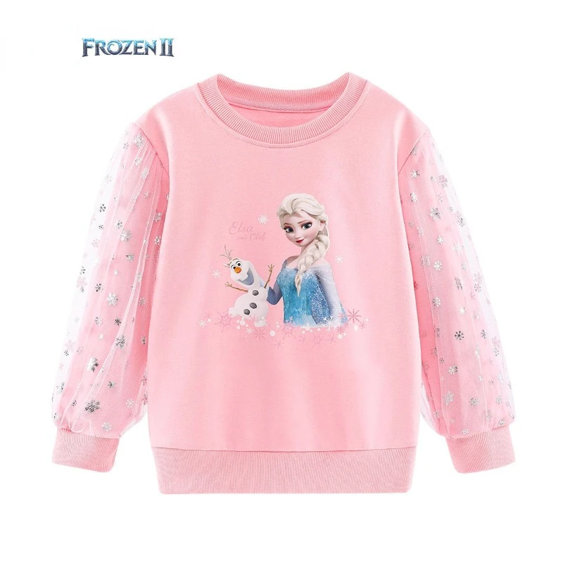 

Frozen Princess Elsa Cute Cartoon Children's Sweater Spring Autumn Winter New Style Gauze Sleeve Thickened Warm and Velvet Top