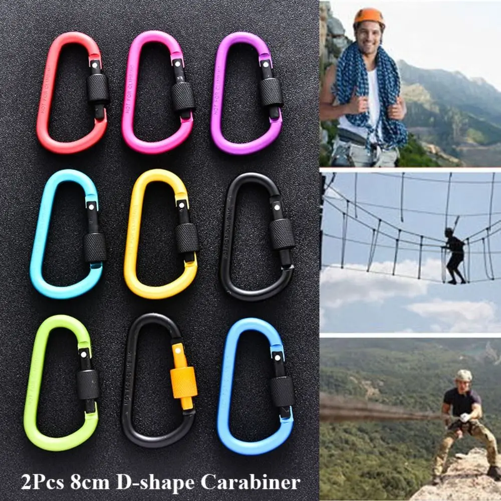 

2Pcs Multi Colors Outdoor Sports Carabiner High Quality Aluminium Alloy 8CM with Lock Climbing Button Outdoor Tool