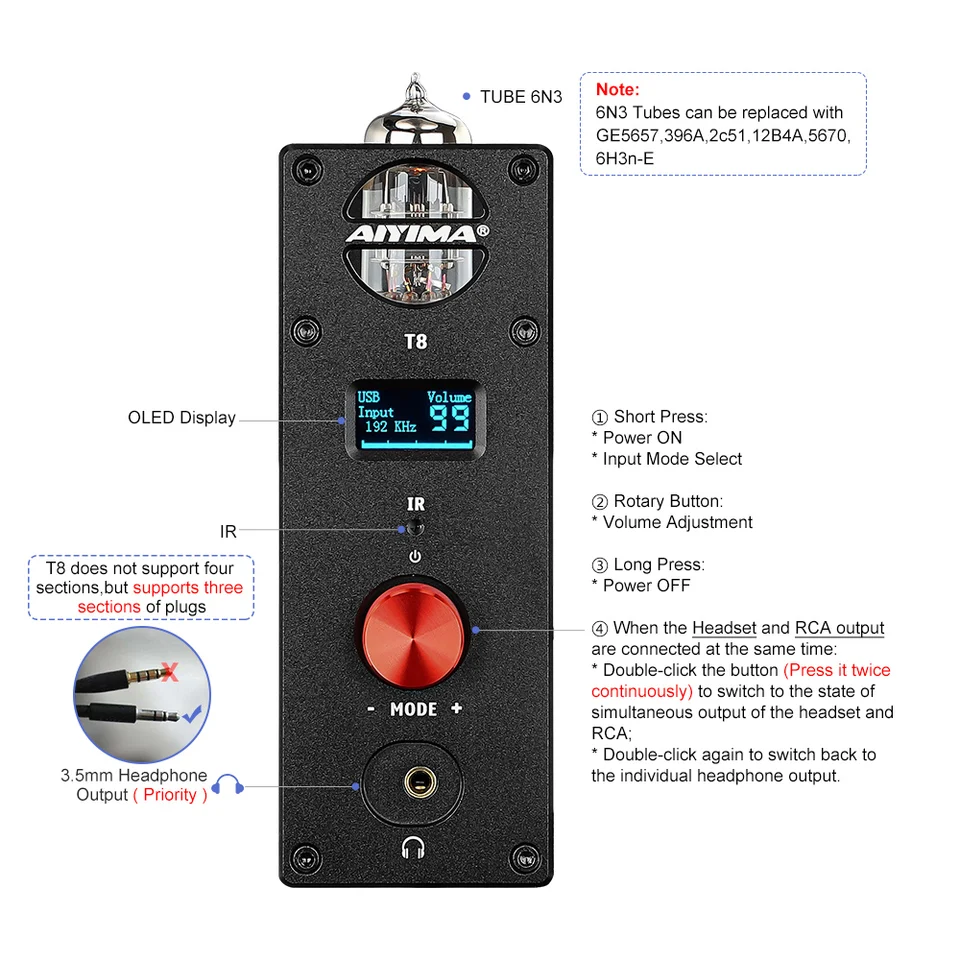 Aiyima-オーディオt8真空管アンプ、Bluetoothプリアンプ