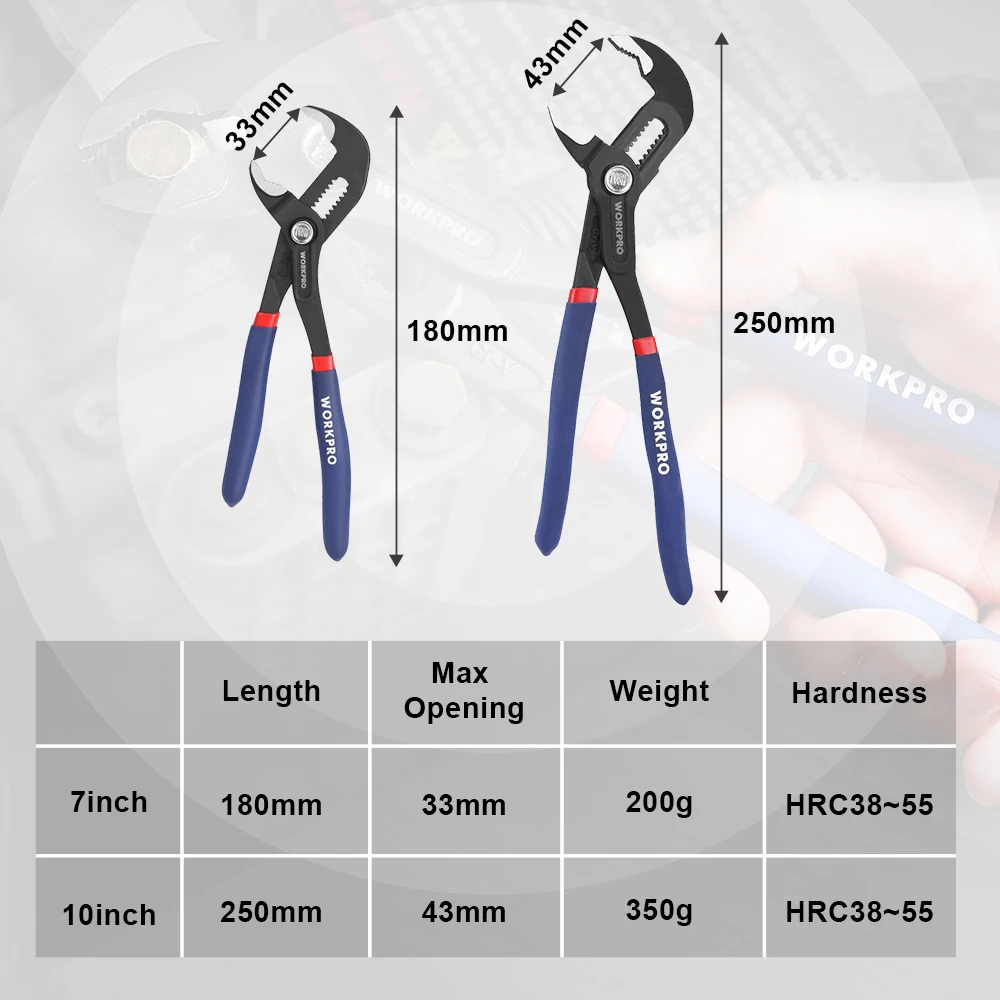 Klein Tools D5052KIT Pump Pliers Set, 7-Inch And 10-Inch Classic Klaw Quick-Adjust V-Jaw Tongue